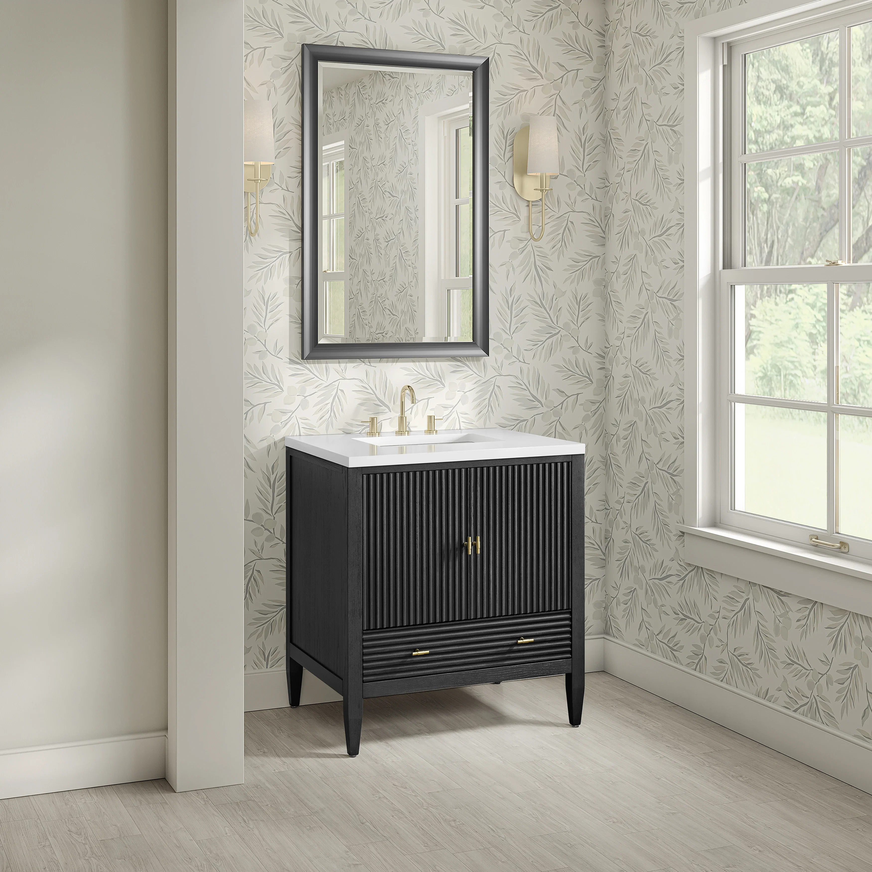 Myrrin 30" Single Vanity, Carbon Oak w/ 3 CM White Zeus Silestone Top