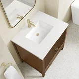 Myrrin 30" Single Vanity, Mid-Century Walnut w/ Single Hole 3 CM White Zeus Silestone Top and Matching Backsplash