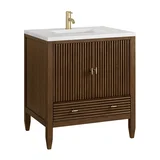 Myrrin 30" Single Vanity, Mid-Century Walnut w/ Single Hole 3 CM White Zeus Silestone Top and Matching Backsplash