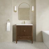 Myrrin 30" Single Vanity, Mid-Century Walnut w/ Single Hole 3 CM White Zeus Silestone Top and Matching Backsplash