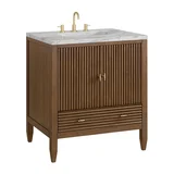 Myrrin 30" Single Vanity, Mid-Century Walnut w/ 3 CM Carrara Marble Top