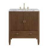 Myrrin 30" Single Vanity, Mid-Century Walnut w/ 3 CM Carrara Marble Top