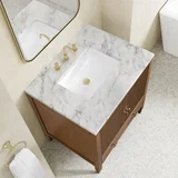 Myrrin 30" Single Vanity, Mid-Century Walnut w/ 3 CM Carrara Marble Top