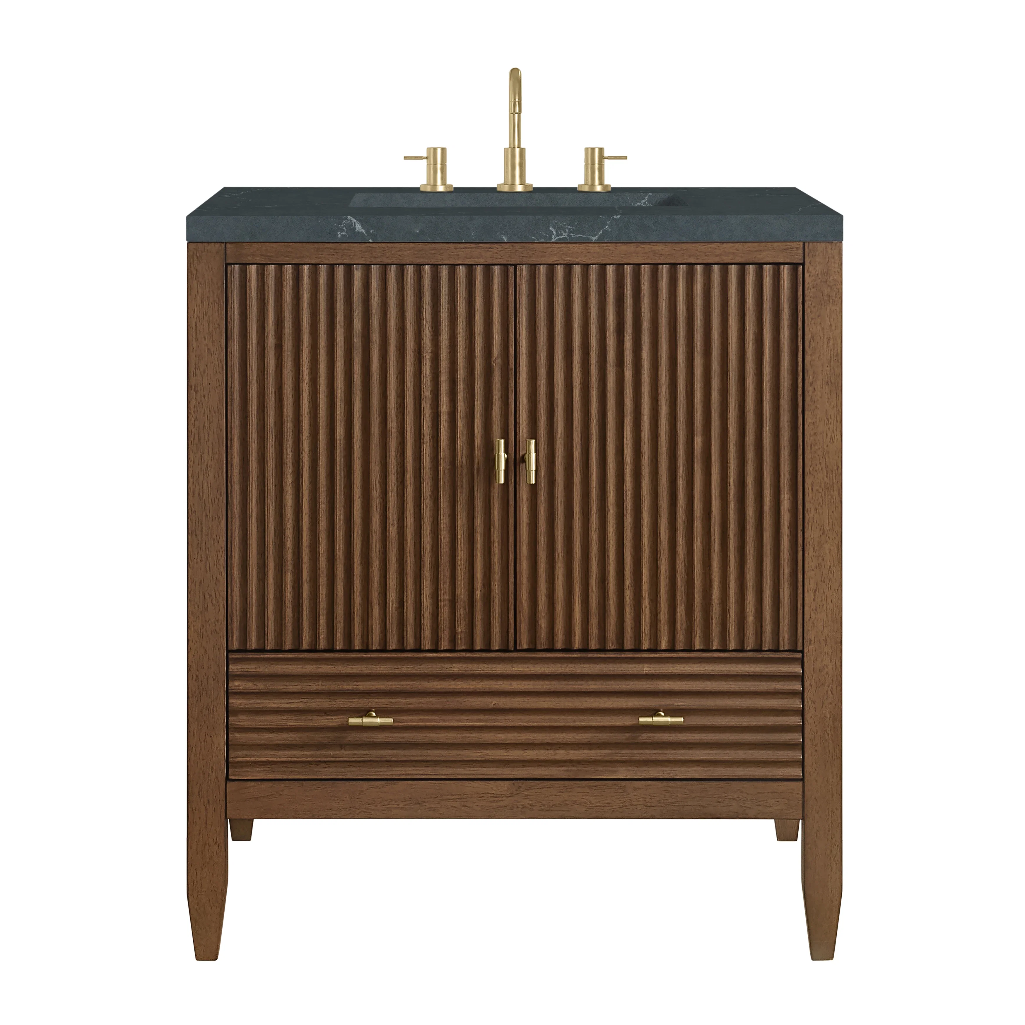 Myrrin 30" Single Vanity, Mid-Century Walnut w/ 3 CM Charcoal Soapstone Silestone Top