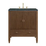Myrrin 30" Single Vanity, Mid-Century Walnut w/ 3 CM Charcoal Soapstone Silestone Top