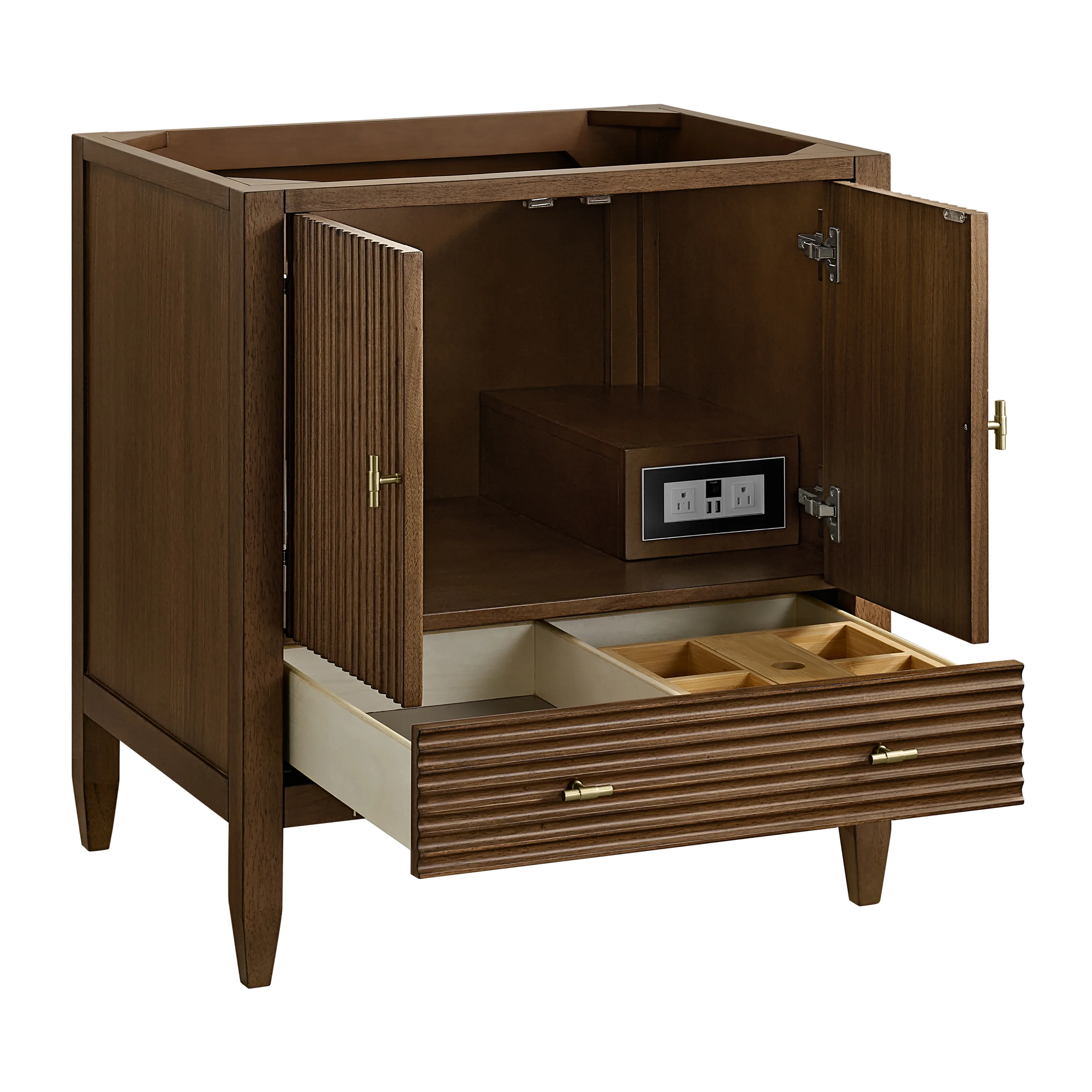 Myrrin 30" Single Vanity, Mid-Century Walnut w/ 3 CM Charcoal Soapstone Silestone Top
