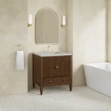 Myrrin 30" Single Vanity, Mid-Century Walnut w/ 3 CM Eternal Jasmine Pearl Silestone Top