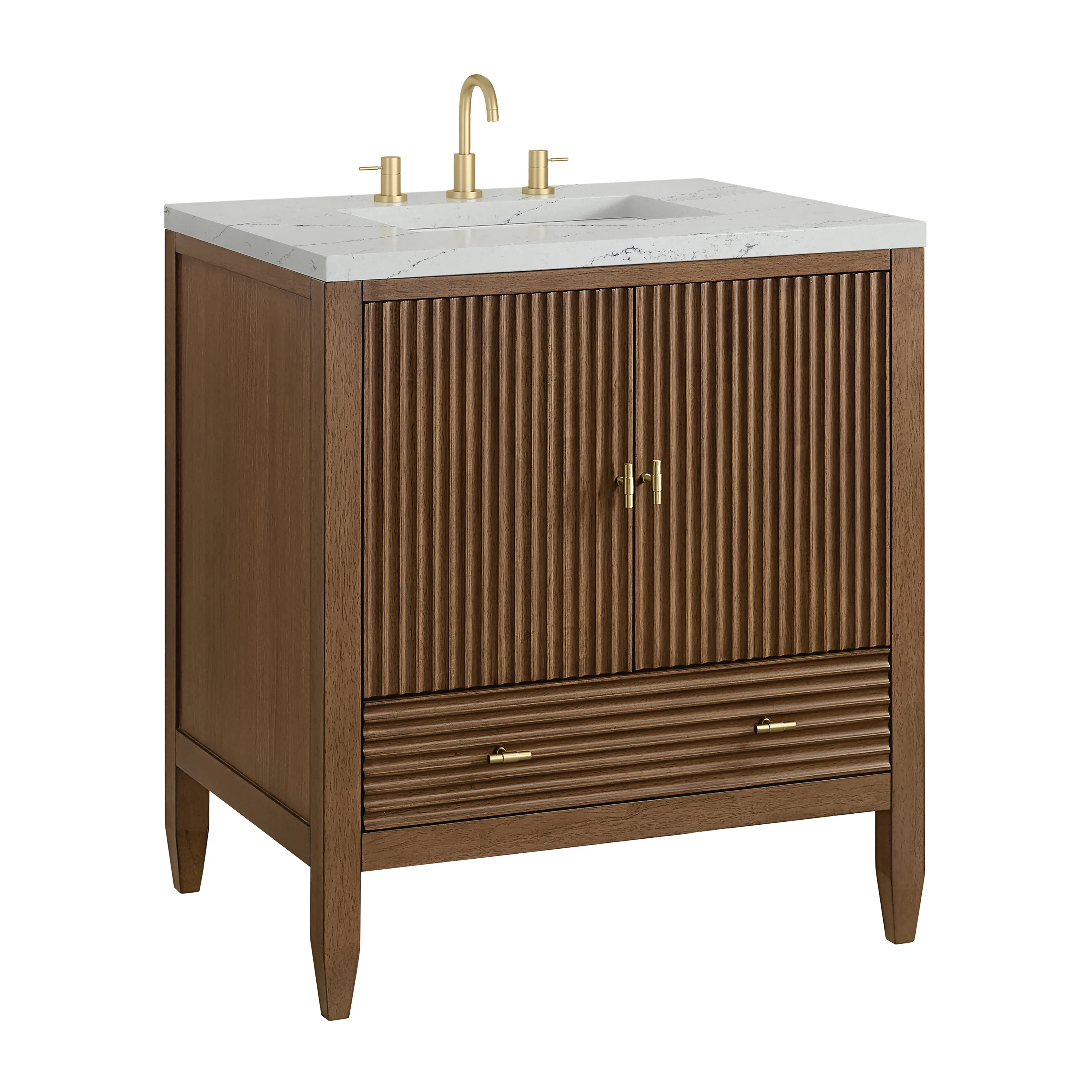 Myrrin 30" Single Vanity, Mid-Century Walnut w/ 3 CM Ethereal Noctis Silestone Top