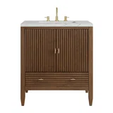 Myrrin 30" Single Vanity, Mid-Century Walnut w/ 3 CM Ethereal Noctis Silestone Top