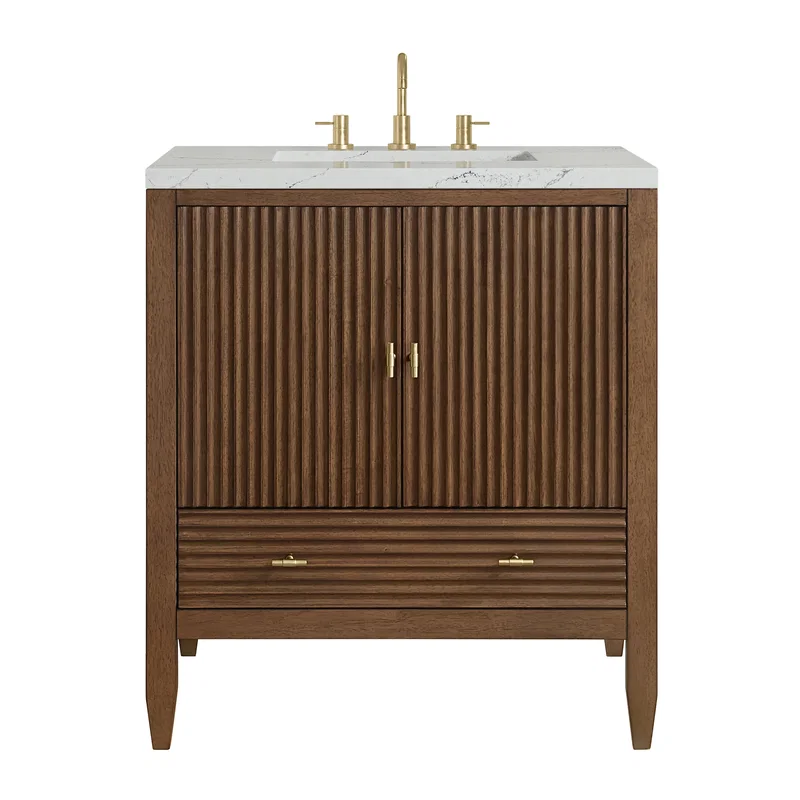 Myrrin 30" Single Vanity, Mid-Century Walnut w/ 3 CM Ethereal Noctis Silestone Top