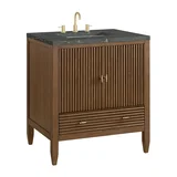 Myrrin 30" Single Vanity, Mid-Century Walnut w/ 3 CM Parisien Bleu Silestone Top