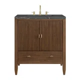 Myrrin 30" Single Vanity, Mid-Century Walnut w/ 3 CM Parisien Bleu Silestone Top