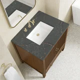 Myrrin 30" Single Vanity, Mid-Century Walnut w/ 3 CM Parisien Bleu Silestone Top