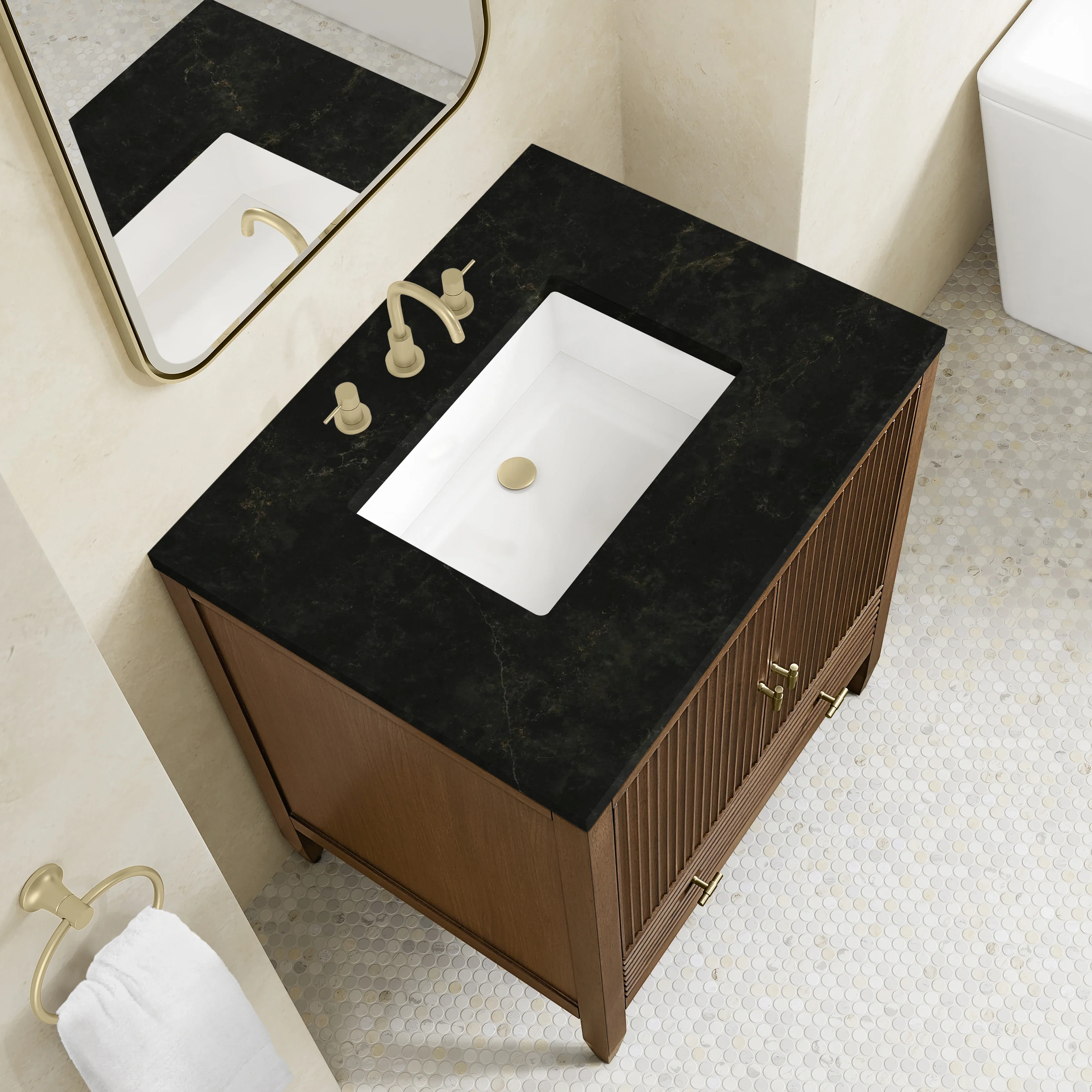 Myrrin 30" Single Vanity, Mid-Century Walnut w/ 3 CM Phantome Eclos Top