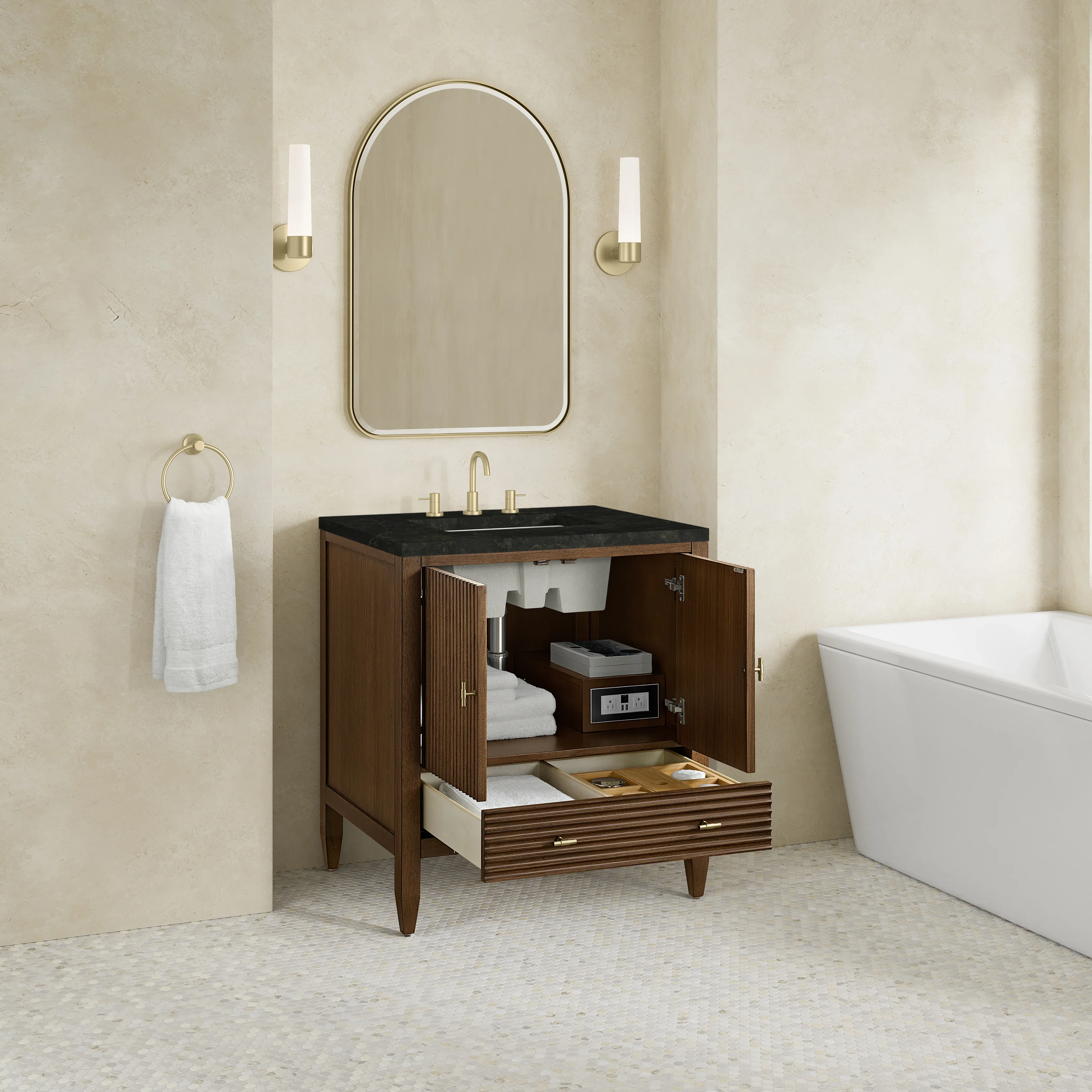 Myrrin 30" Single Vanity, Mid-Century Walnut w/ 3 CM Phantome Eclos Top