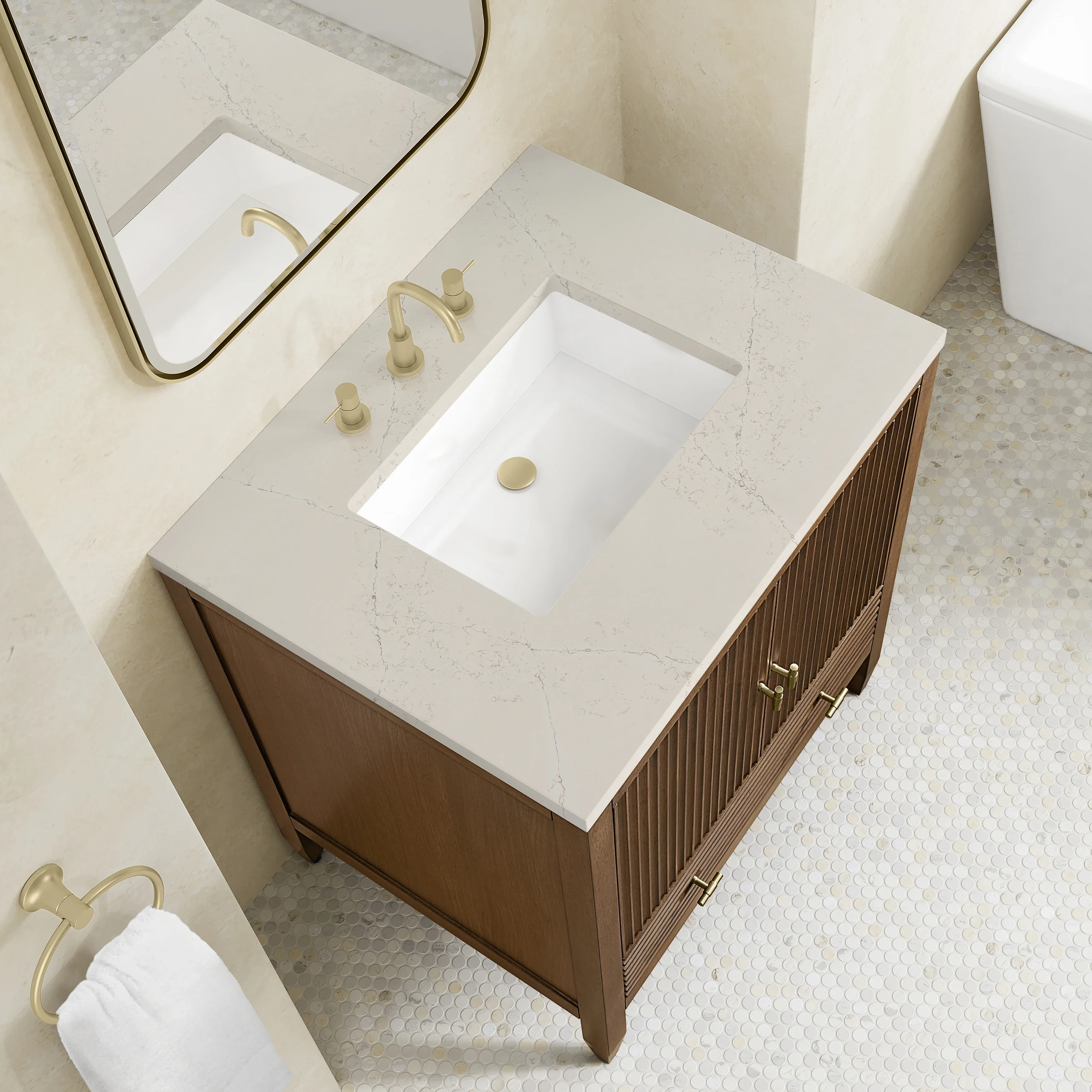 Myrrin 30" Single Vanity, Mid-Century Walnut w/ 3 CM Siberian Silestone Top