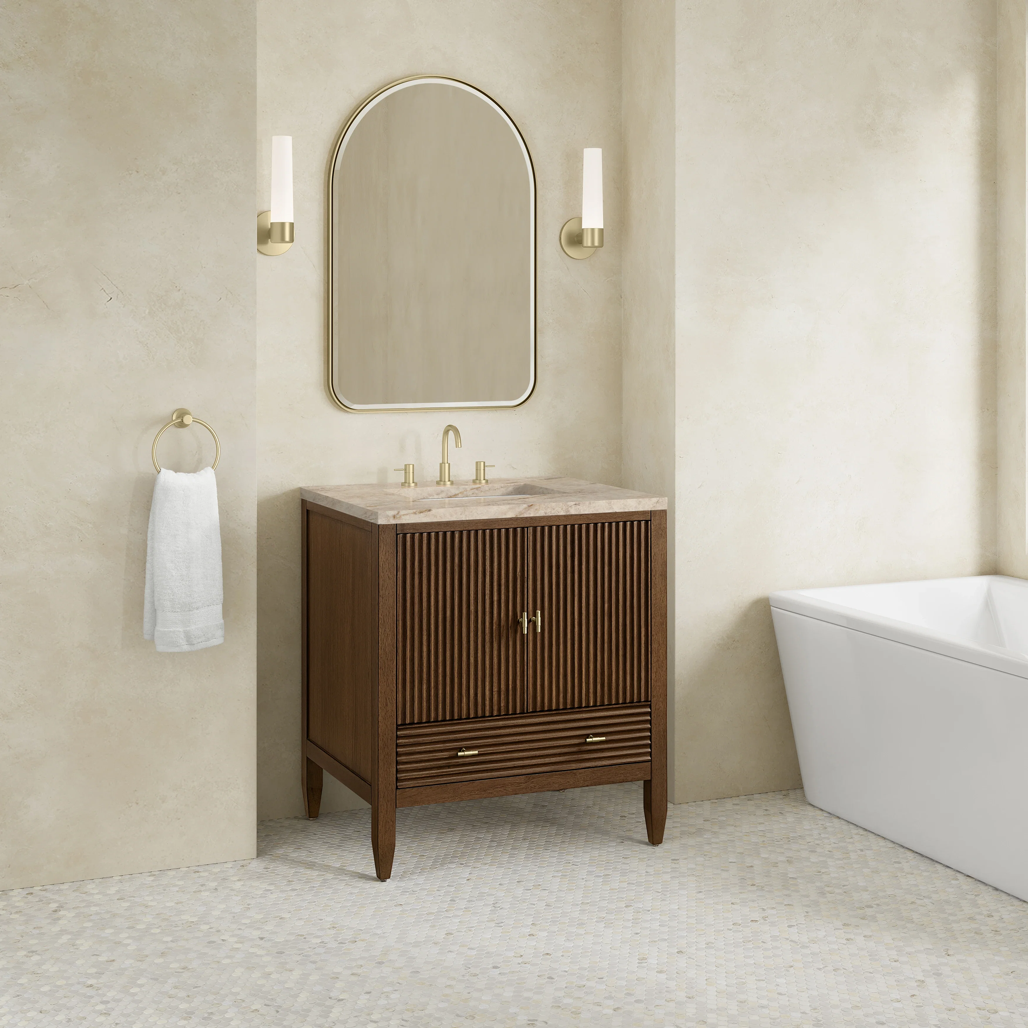 Myrrin 30" Single Vanity, Mid-Century Walnut w/ 3 CM Tajnar Eclos Top