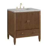 Myrrin 30" Single Vanity, Mid-Century Walnut w/ 3 CM Victorian Silver Silestone Top