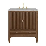 Myrrin 30" Single Vanity, Mid-Century Walnut w/ 3 CM Victorian Silver Silestone Top