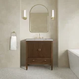 Myrrin 30" Single Vanity, Mid-Century Walnut w/ 3 CM Victorian Silver Silestone Top