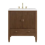 Myrrin 30" Single Vanity, Mid-Century Walnut w/ 3 CM White Zeus Silestone Top