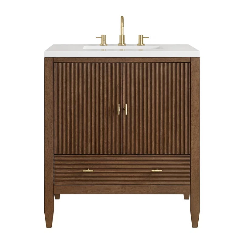Myrrin 30" Single Vanity, Mid-Century Walnut w/ 3 CM White Zeus Silestone Top