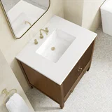 Myrrin 30" Single Vanity, Mid-Century Walnut w/ 3 CM White Zeus Silestone Top