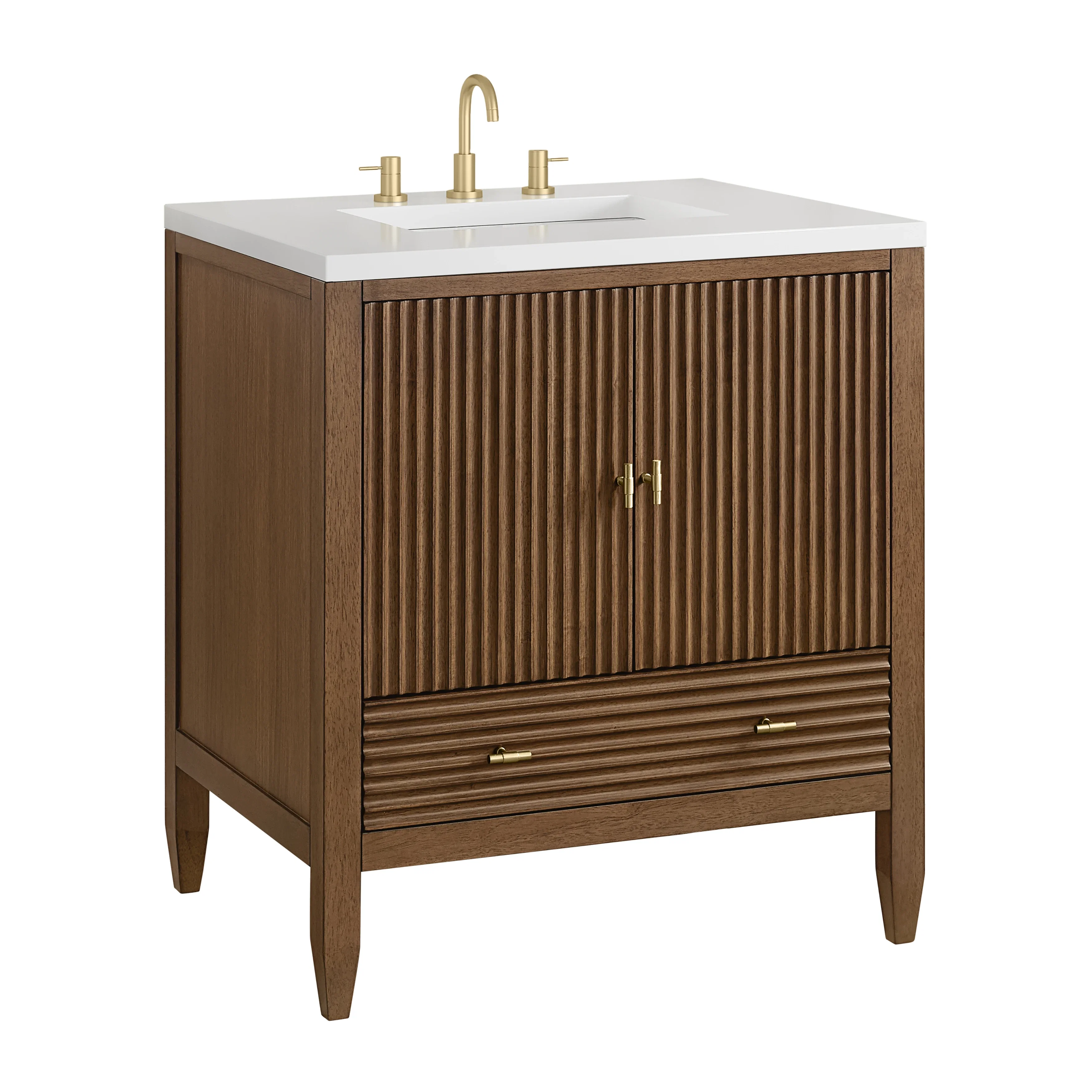 Myrrin 30" Single Vanity, Mid-Century Walnut w/ 3 CM White Zeus Silestone Top
