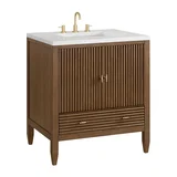 Myrrin 30" Single Vanity, Mid-Century Walnut w/ 3 CM White Zeus Silestone Top