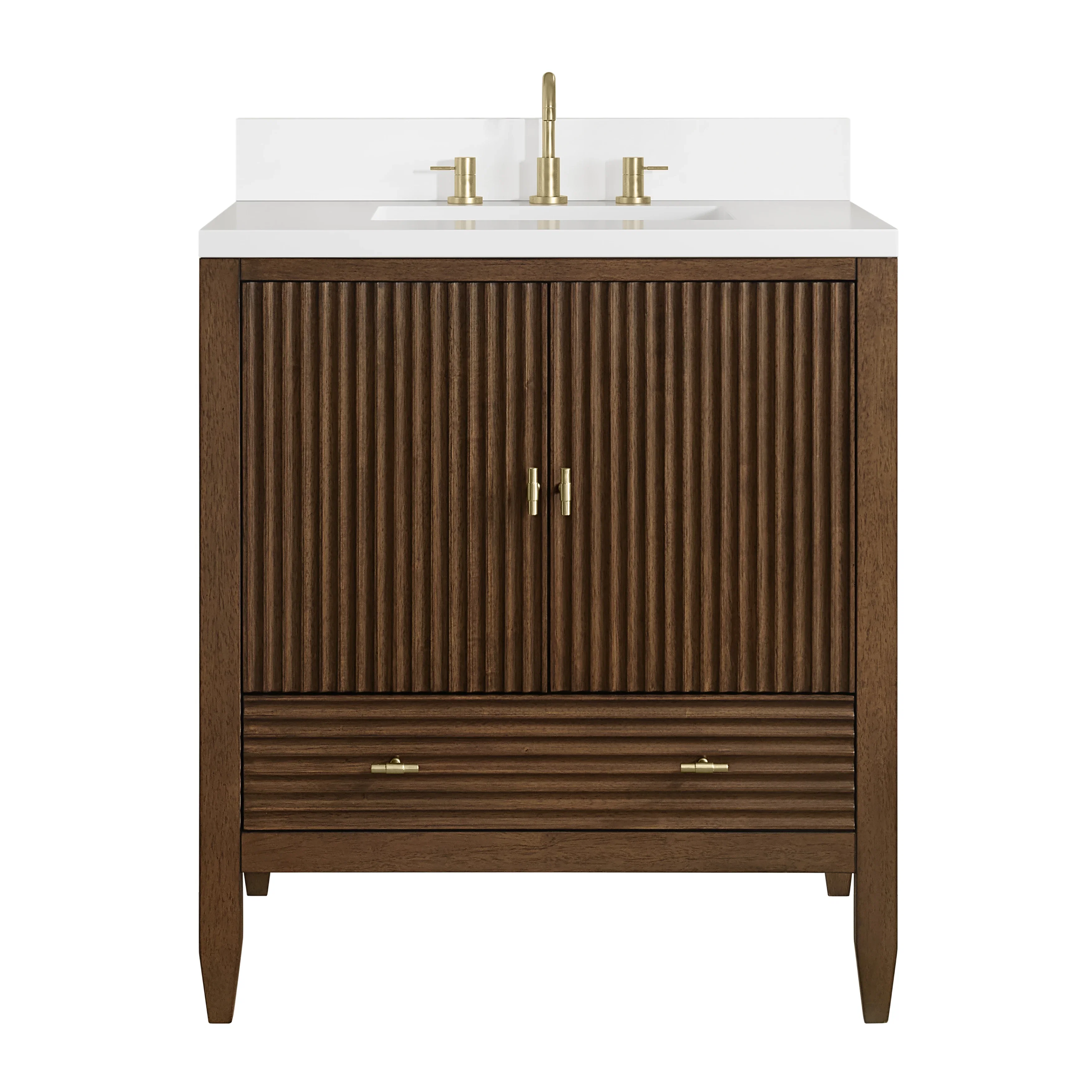 Myrrin 30" Single Vanity, Mid-Century Walnut w/ 3 CM White Zeus Silestone Top