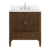 Myrrin 30" Single Vanity, Mid-Century Walnut w/ 3 CM White Zeus Silestone Top