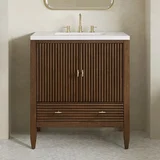 Myrrin 30" Single Vanity, Mid-Century Walnut w/ 3 CM White Zeus Silestone Top