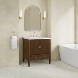 Myrrin 30" Single Vanity, Mid-Century Walnut w/ 3 CM White Zeus Silestone Top