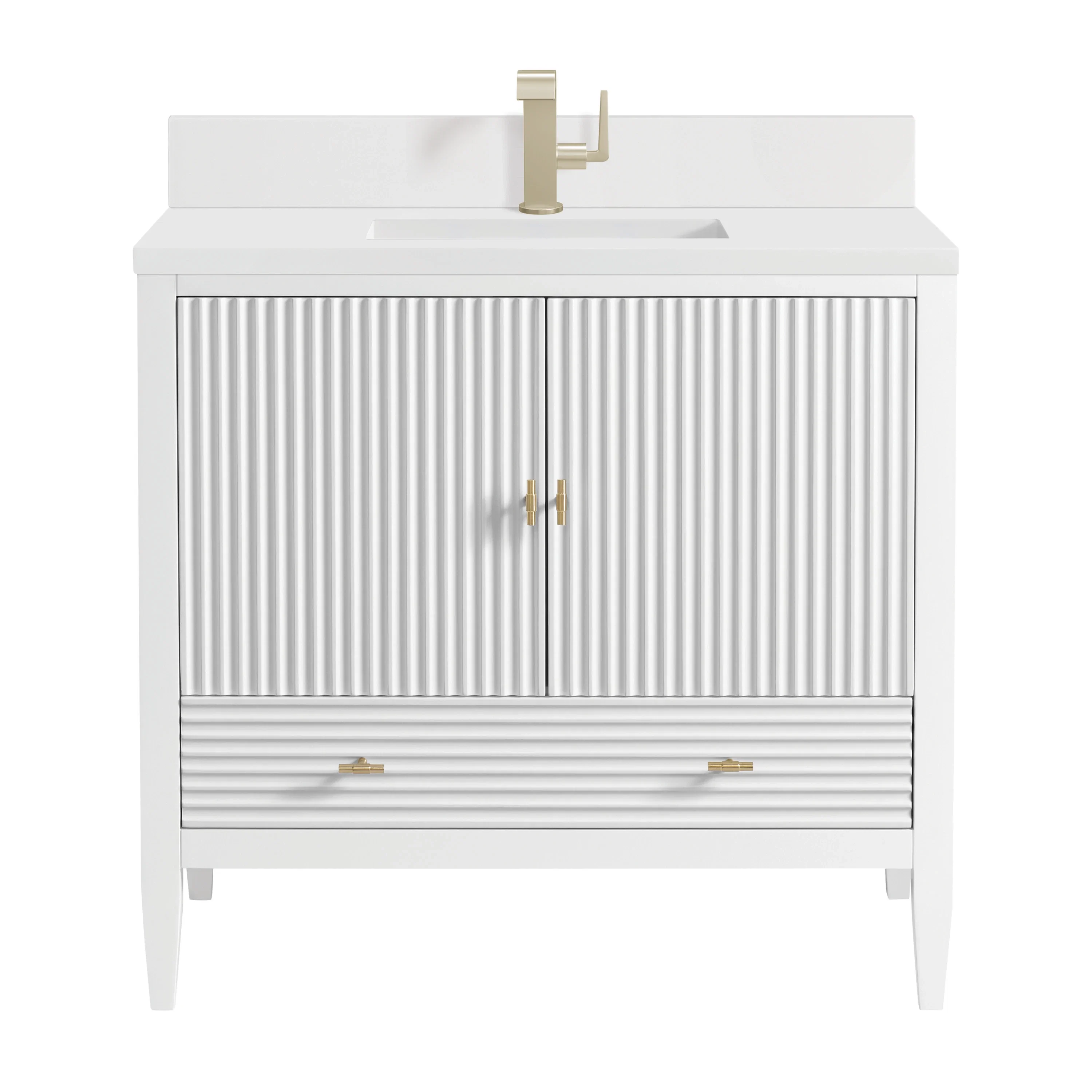 Myrrin 36" Vanity, Bright White w/ Single Hole 3 CM White Zeus Silestone Top & Backsplash