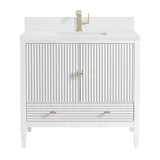 Myrrin 36" Vanity, Bright White w/ Single Hole 3 CM White Zeus Silestone Top & Backsplash