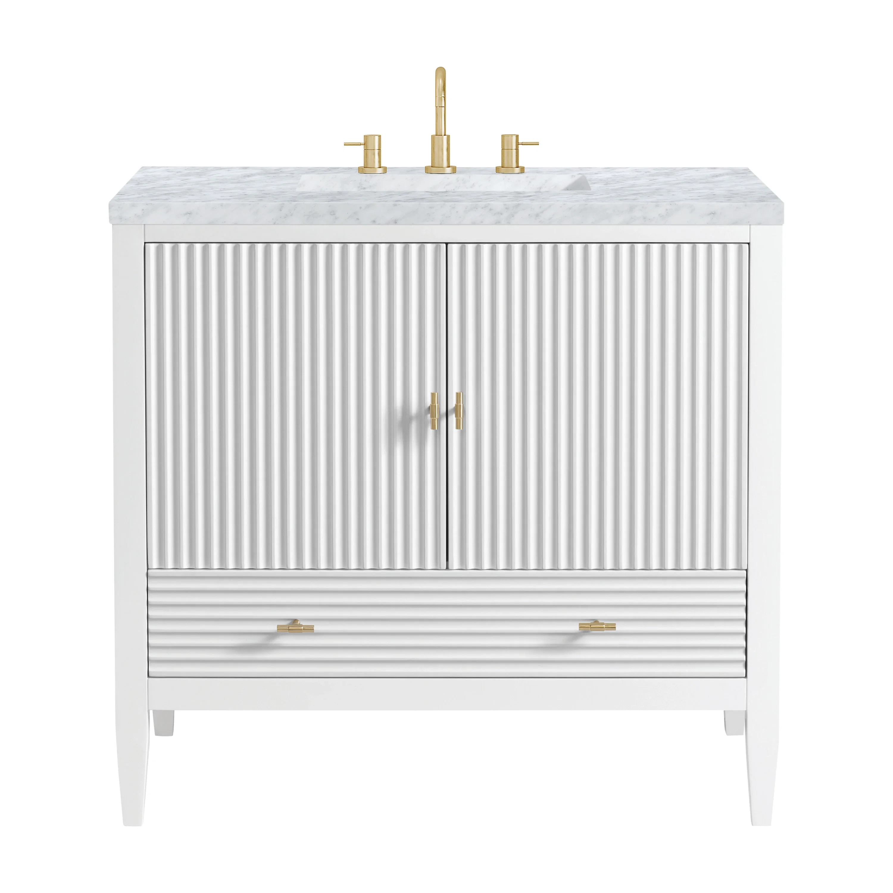 Myrrin 36" Vanity, Bright White w/ 3 CM Carrara White Marble Top
