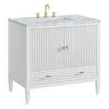Myrrin 36" Vanity, Bright White w/ 3 CM Carrara White Marble Top