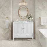 Myrrin 36" Vanity, Bright White w/ 3 CM Carrara White Marble Top
