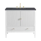 Myrrin 36" Vanity, Bright White w/ 3 CM Charcoal Soapstone Silestone Top