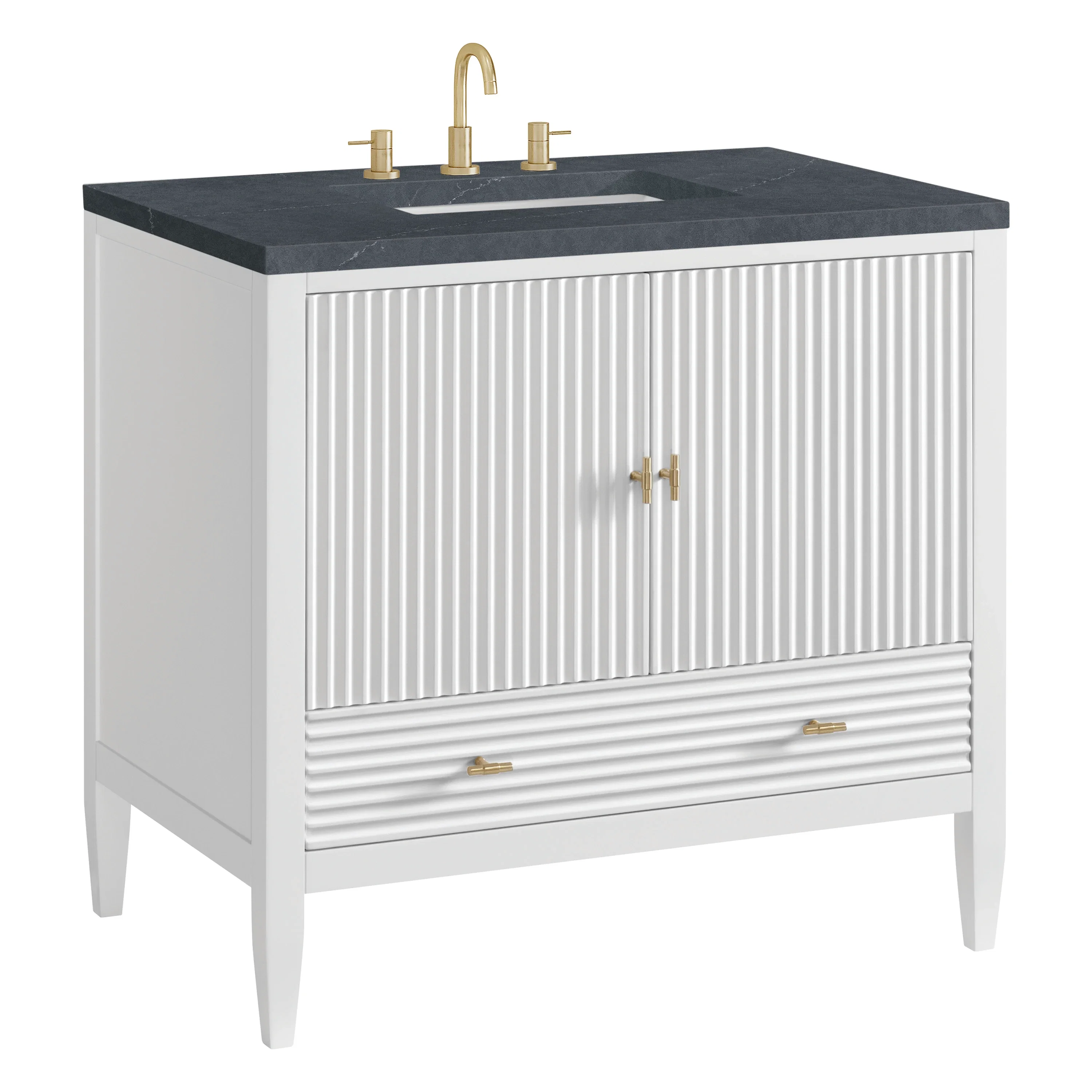 Myrrin 36" Vanity, Bright White w/ 3 CM Charcoal Soapstone Silestone Top
