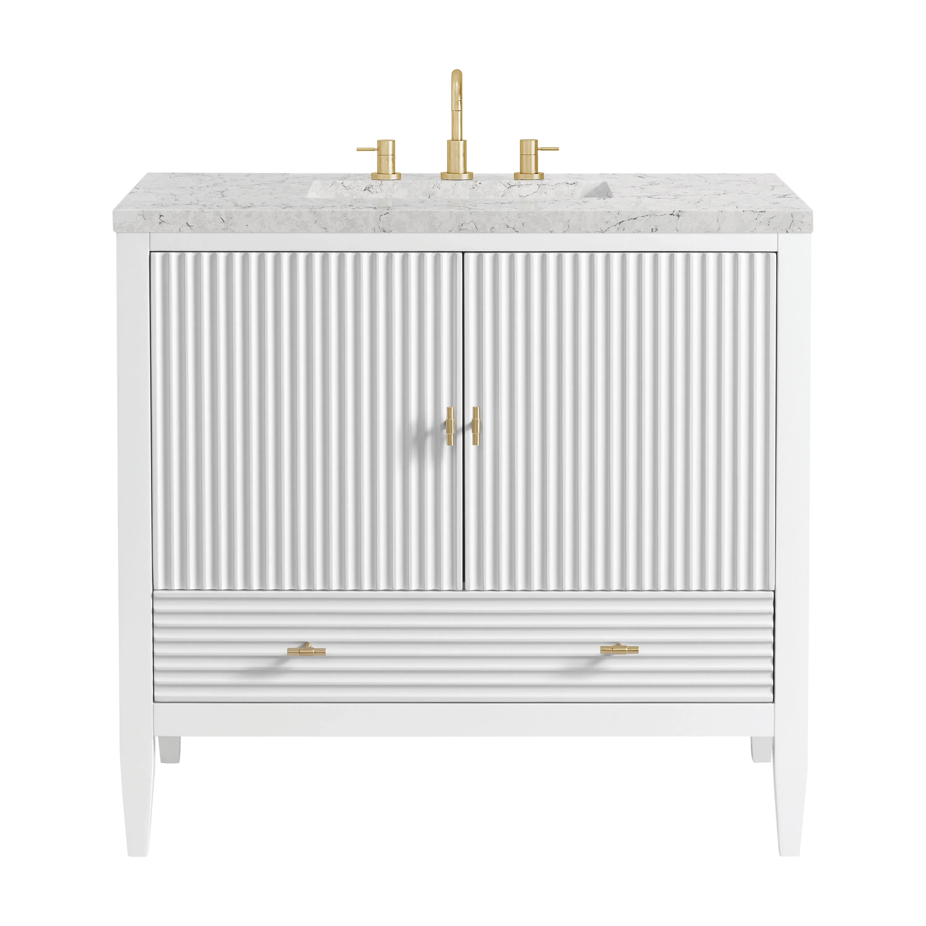 Myrrin 36" Vanity, Bright White w/ 3 CM Eternal Jasmine Pearl Silestone Top