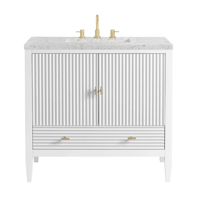 Myrrin 36" Vanity, Bright White w/ 3 CM Eternal Jasmine Pearl Silestone Top