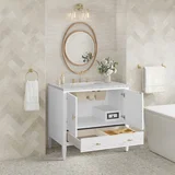 Myrrin 36" Vanity, Bright White w/ 3 CM Eternal Jasmine Pearl Silestone Top