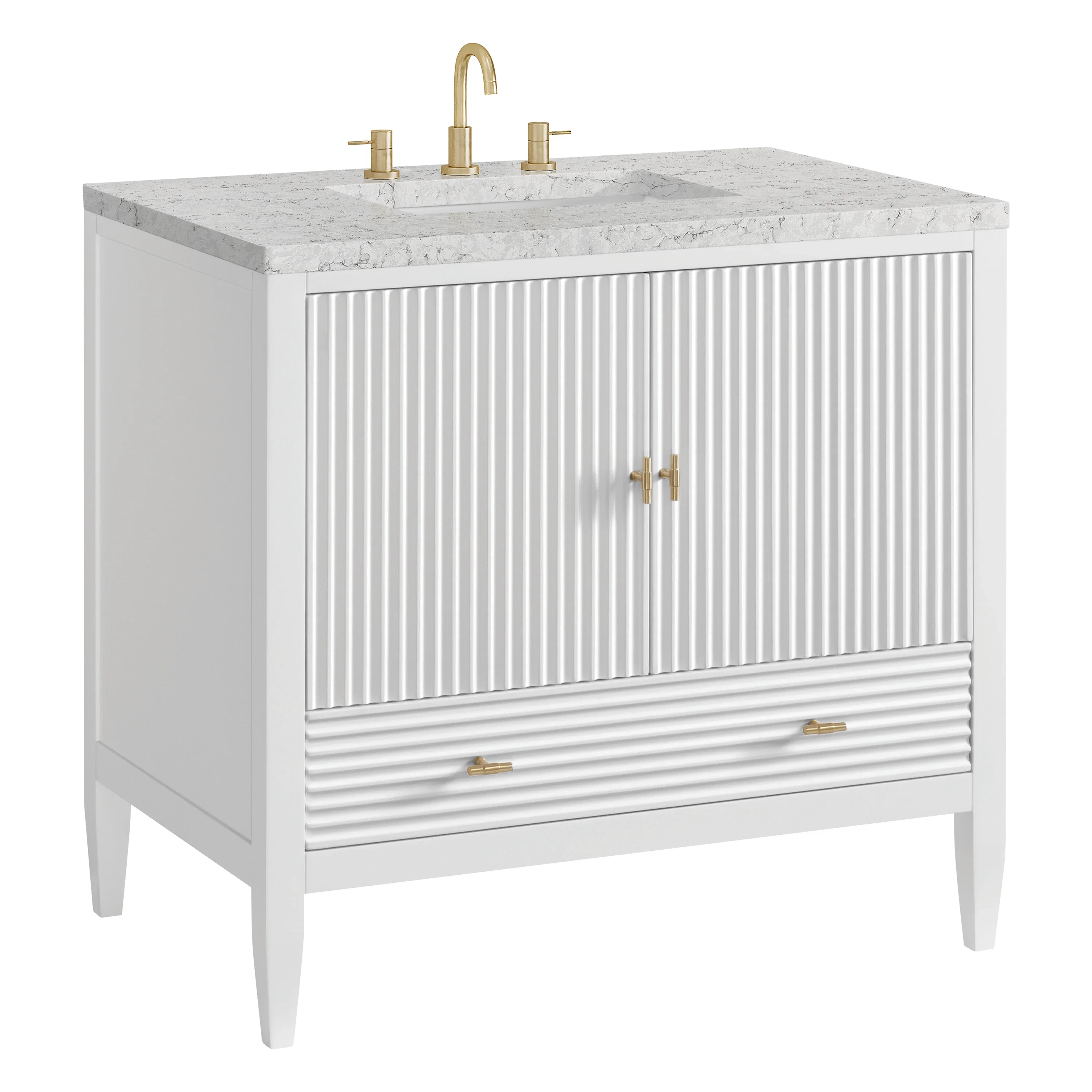 Myrrin 36" Vanity, Bright White w/ 3 CM Eternal Jasmine Pearl Silestone Top
