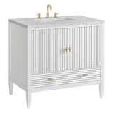 Myrrin 36" Vanity, Bright White w/ 3 CM Eternal Jasmine Pearl Silestone Top