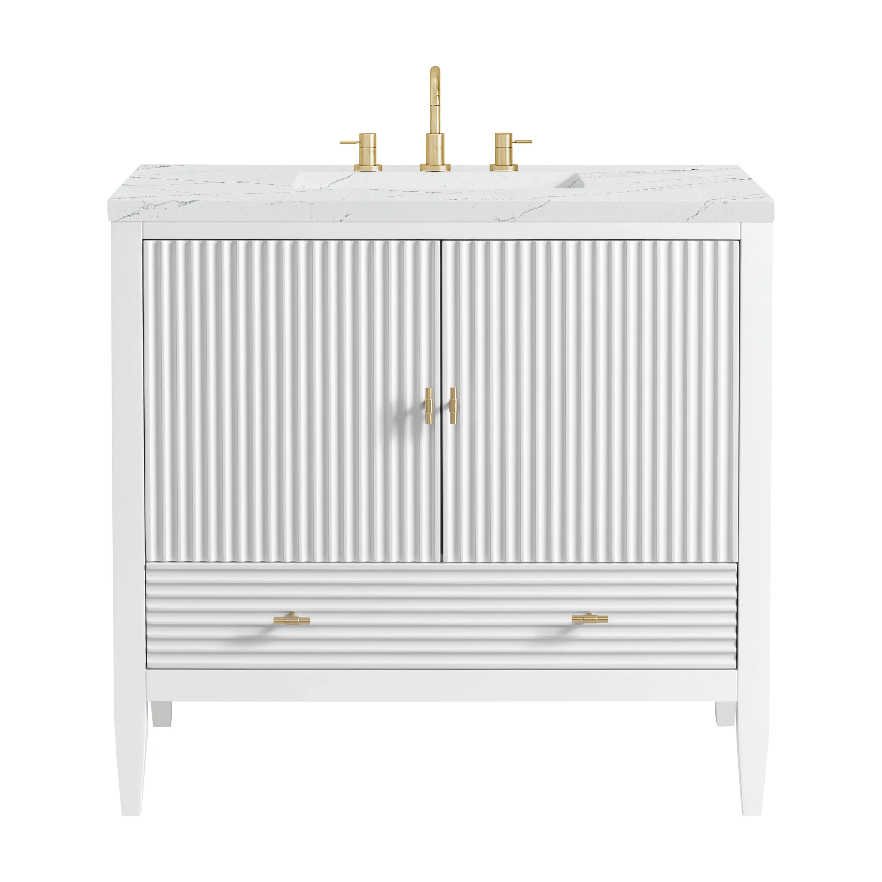 Myrrin 36" Vanity, Bright White w/ 3 CM Ethereal Noctis Silestone Top