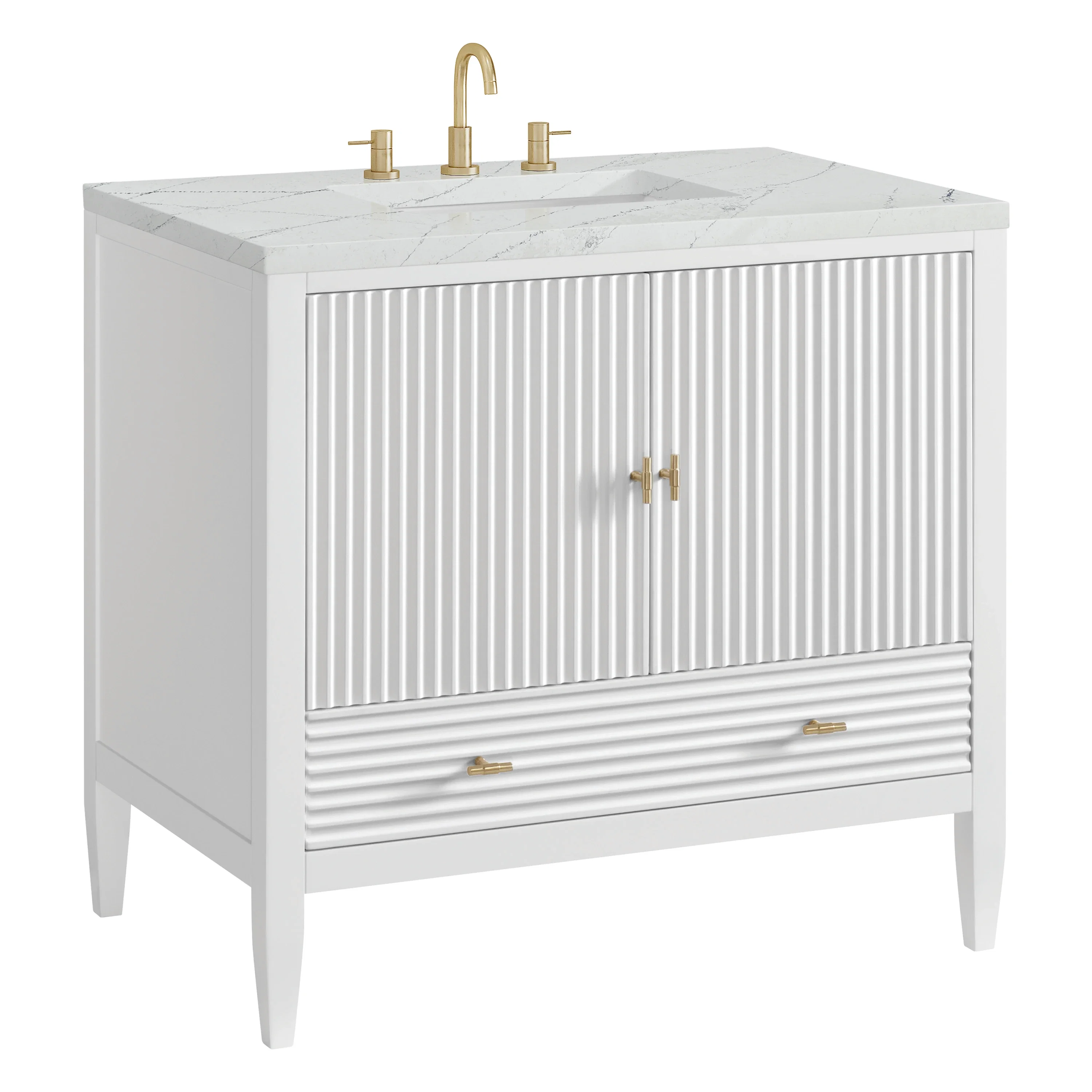 Myrrin 36" Vanity, Bright White w/ 3 CM Ethereal Noctis Silestone Top