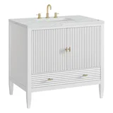 Myrrin 36" Vanity, Bright White w/ 3 CM Ethereal Noctis Silestone Top