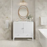 Myrrin 36" Vanity, Bright White w/ 3 CM Ethereal Noctis Silestone Top