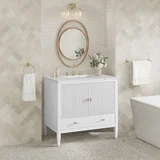 Myrrin 36" Vanity, Bright White w/ 3 CM Ethereal Noctis Silestone Top